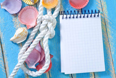 note and sea shellの写真素材