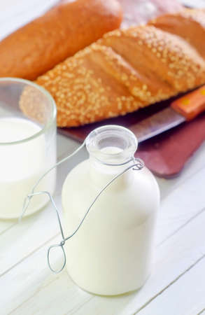 milk and breadの写真素材