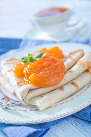 pancakes with apricotの写真素材