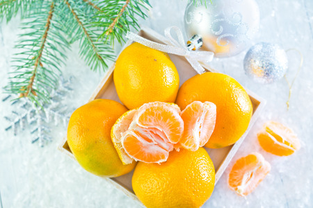 tangerines and christmas decoration,christmas backgroundの写真素材