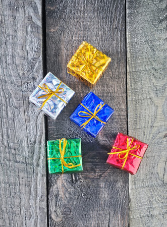 color presents, christmas presents on a table