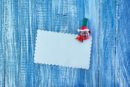 christmas background, sheet for note on the wooden tableの写真素材