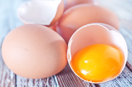 raw eggs on a table, chicken eggs
