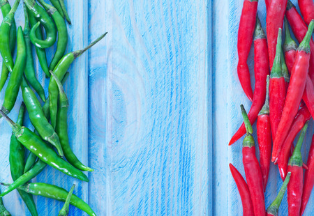 chilli pepper on the blue background, fresh chilli pepperの写真素材