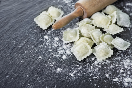 Freshly Made Homemade Ravioli for Dinner on a tableの写真素材