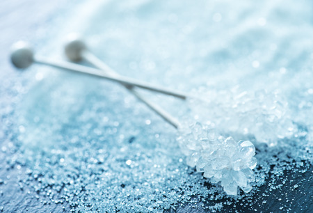Various kinds of sugar in wooden tableの写真素材