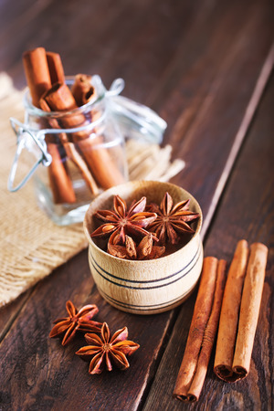 aroma spice on a table, aroma anise and cinnamonの写真素材