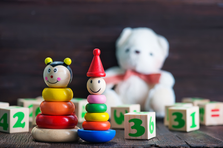 baby toys, color baby toys on a tableの写真素材