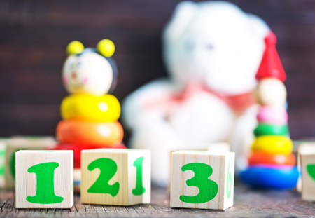 baby toys, color baby toys on a tableの写真素材