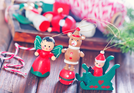 christmas decoration on the wooden table, christmas backgroundの写真素材