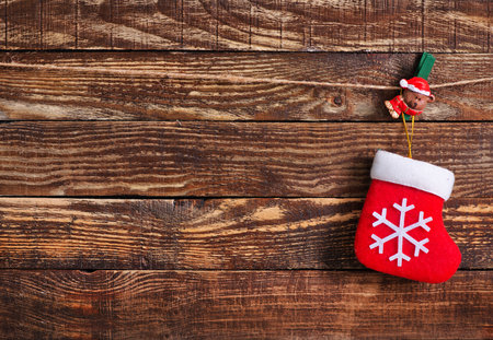 christmas decoration on the wooden table, christma backgroundの写真素材