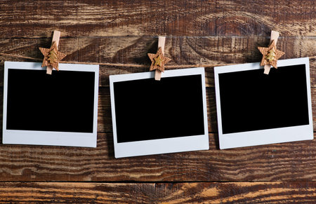 photo paper, photo card on the wooden background