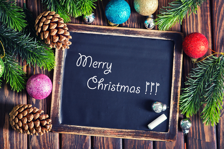 christmas decoration on the wooden table, christma backgroundの写真素材
