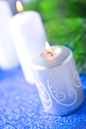 Christmas background, Christmas decoration on candleの写真素材