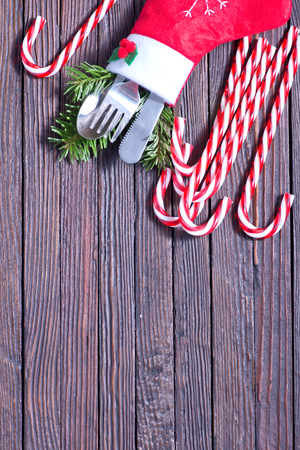 christmas background, christmas decoration on the wooden tableの写真素材