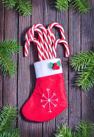 christmas background, christmas decoration on the wooden tableの写真素材