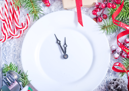 christmas background, christmas decoration on the wooden tableの写真素材
