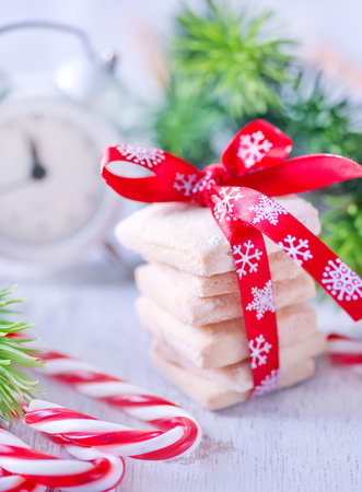 christmas sweety and christmas decoration on a tableの写真素材