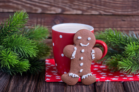 cocoa drink with cookies on a tableの写真素材