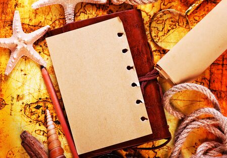 background with old map and retro compassの写真素材