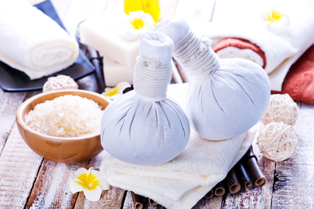 products for massag and spa on a tableの写真素材