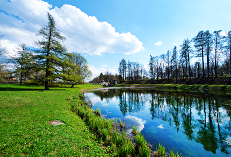 Spring Park, a Beautiful lake in the city Parkの写真素材