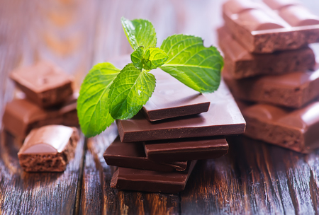 chocolate on a table, sweet chocolate on the wooden tableの写真素材