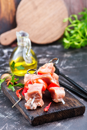 raw meat for kebab on the boardの写真素材