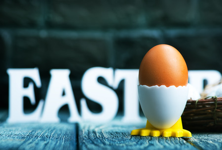 brown easter eggs on a table, easter backgroundの写真素材