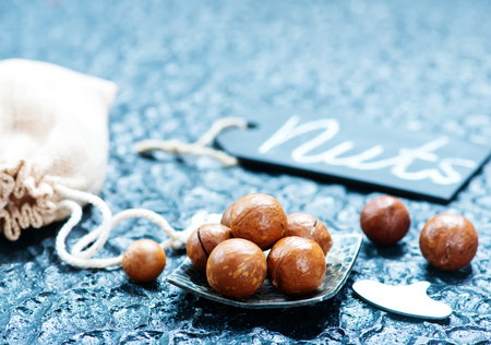 macadamia on a table, dry nuts, stock photoの写真素材
