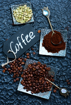 coffee beans on a tableの写真素材