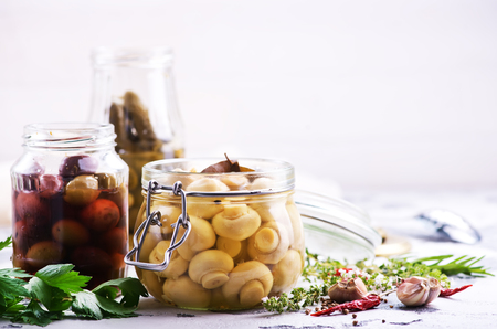 mushroom with salt and spice in the bankの写真素材