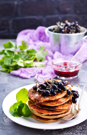 sweet pancakes with jam on the plateの写真素材