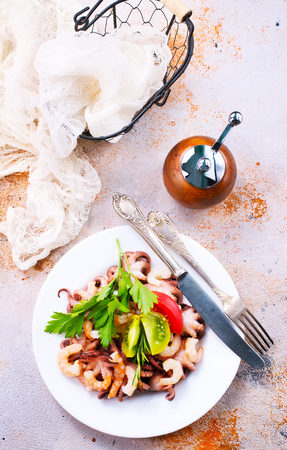 salad with seafood on the plateの写真素材