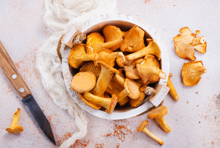 mushrooms on a table, raw mushroom, stock photoの写真素材
