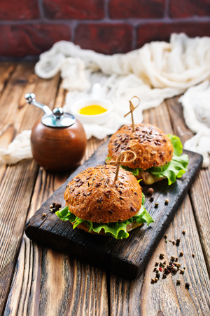 fresh burgers on a table, stock photoの写真素材
