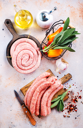 meat priducts and aroma spice on a tableの写真素材