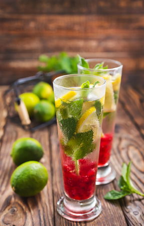 fresh drink with lime and mintの写真素材