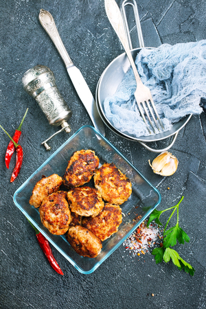 fried cutlets in glass bowl, chicken cutletsの写真素材