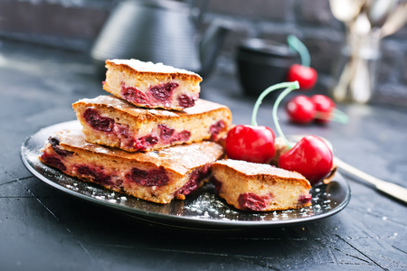 homemade pie with fresh cherry, sweet pie, stock photoの写真素材
