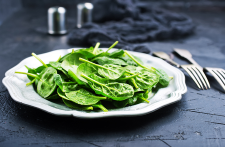 fresh spinach leaves on plate, green spinach,baby spinach, stock photoの写真素材