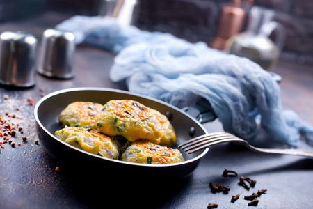 chicken cutlets in panの写真素材