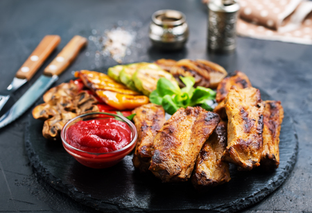 grilled meat, meat with sauceの写真素材