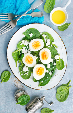 salad with boiled eggs on plateの写真素材