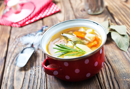 fish soup in bowl, fish soup with spice and greensの写真素材
