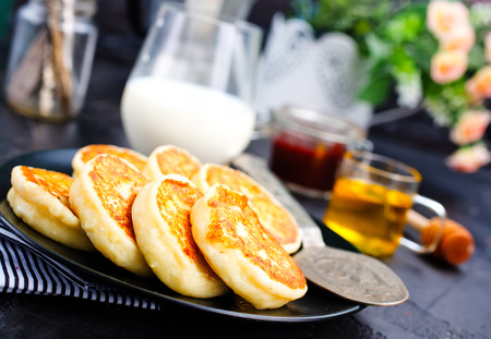 cottage pancakes on plate, baked pancakesの写真素材