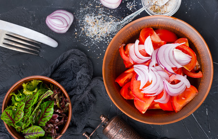 tomato salad in bowl, salad with fresh tomatoの写真素材