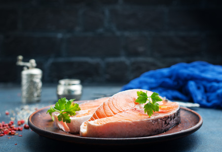 fresh salmon with aroma spice, salmon with pepper and saltの写真素材