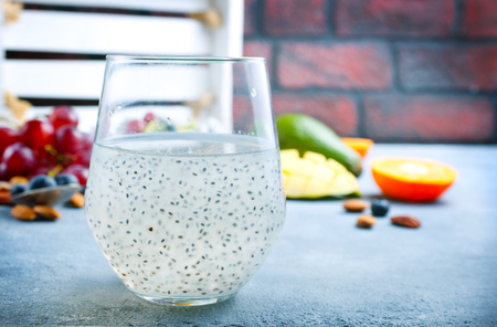 detox drink with chia seeds in glassの写真素材