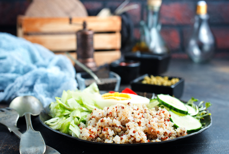 Healthy vegetarian salad with vegetables qinoa chickpea salad leaves. Healthy buddha bowl salad.の写真素材